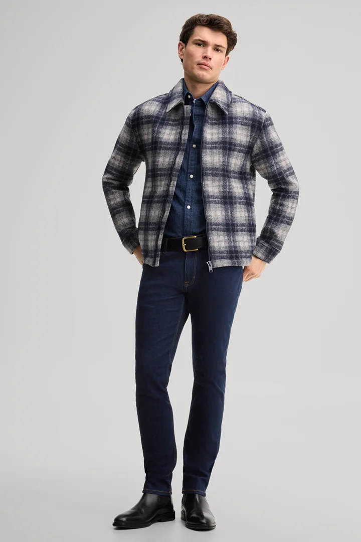 JOOP! presents the product Navy checked shirt jacket in a virgin wool blend from the category Shirts as an outfit