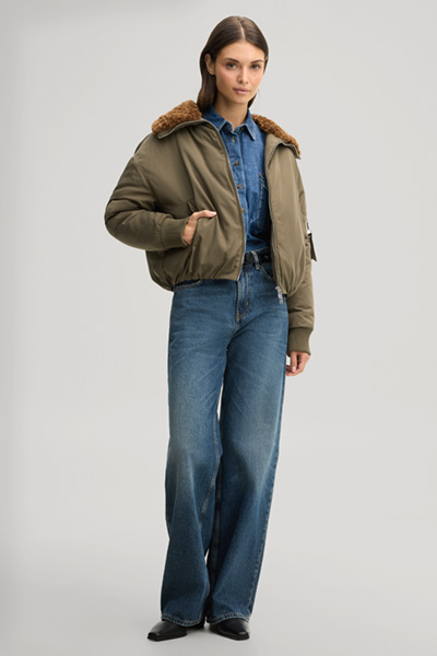 Leads to product detail page "Aviator jacket with teddy collar in olive"