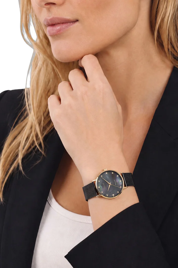 Leads to product detail page "Women’s wristwatch in black and gold"