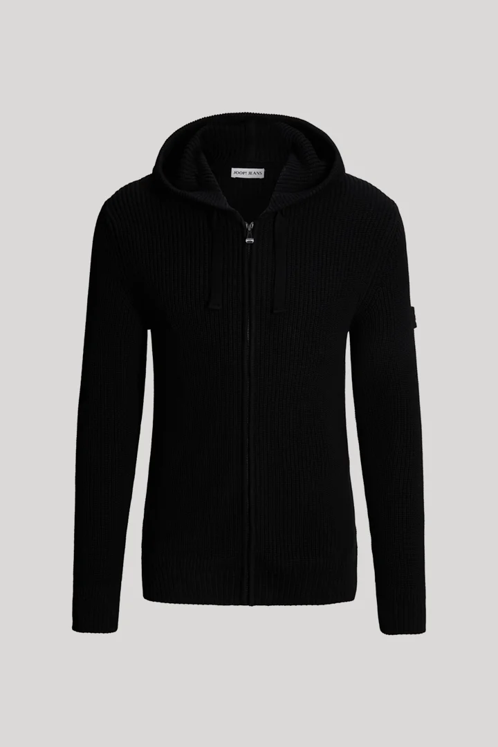 JOOP! präsentiert das Produkt Strickjacke mit Kapuze in Schwarz aus der Kategorie Strick als Freisteller