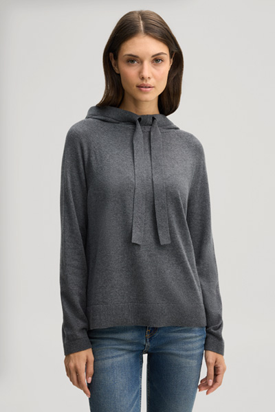 Führt zu Produktdetailseite „Wollmix-Strick-Hoodie in Dunkelgrau meliert"