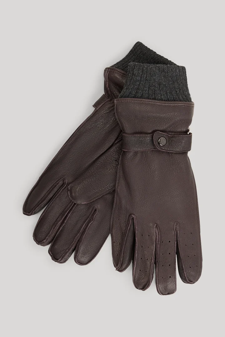Führt zu Produktdetailseite „Lederhandschuhe in Dunkelbraun"
