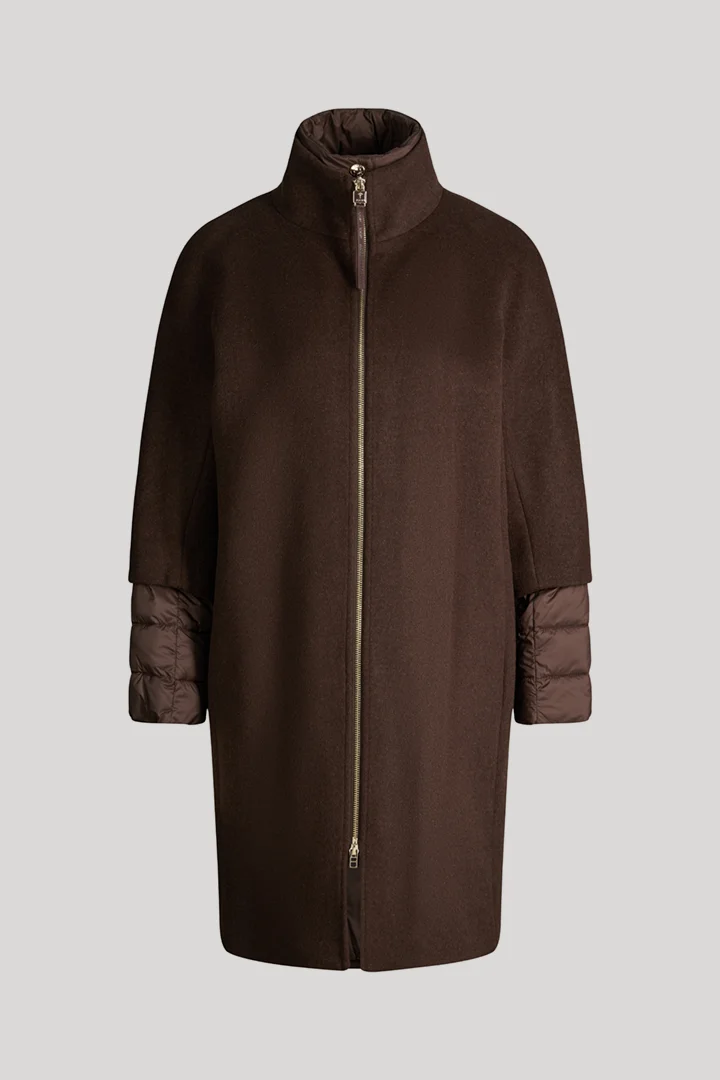 Leads to product detail page "Wool-blend coat with inlay in dark brown"