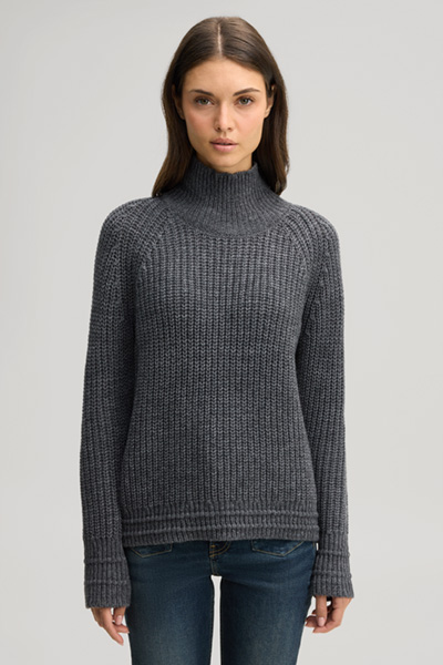 Leads to product detail page "Wool-blend roll-neck jumper in dark grey marl"