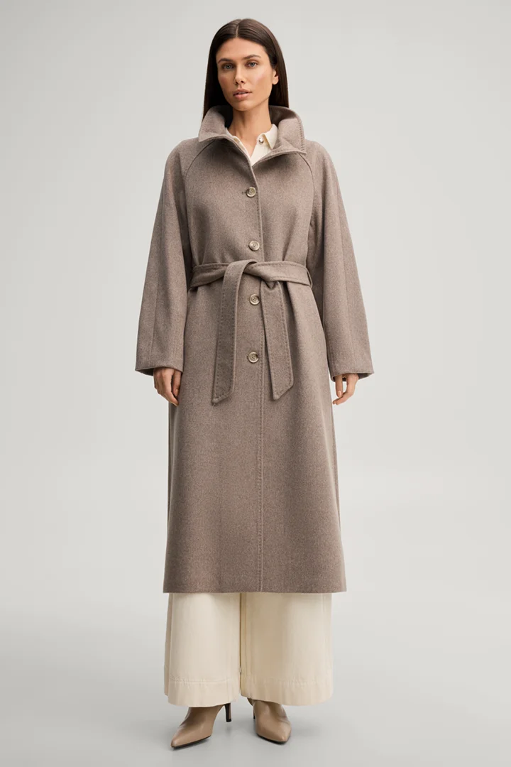 Leads to product detail page "Wool-blend maxi coat with cashmere in marl beige"