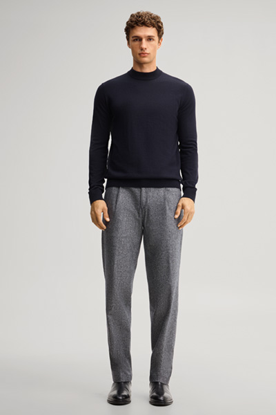 Leads to product detail page "Navy silk-blend pleated trousers"