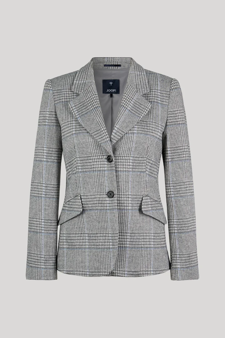 Leads to product detail page "Jersey-Blazer in Grau-Ecru kariert"