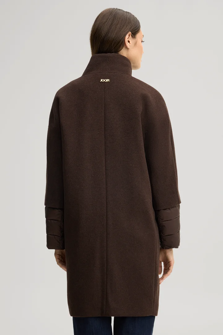 Leads to product detail page "Wool-blend coat with inlay in dark brown"
