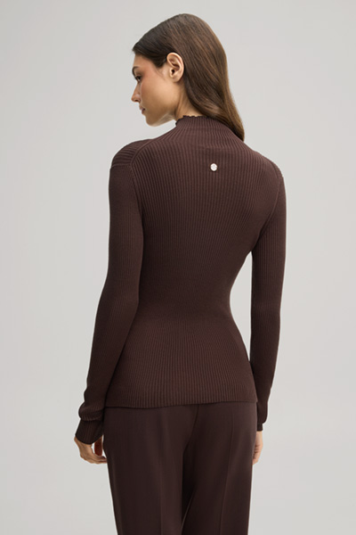 Leads to product detail page "Dark brown viscose-blend jumper with a stand-up collar"