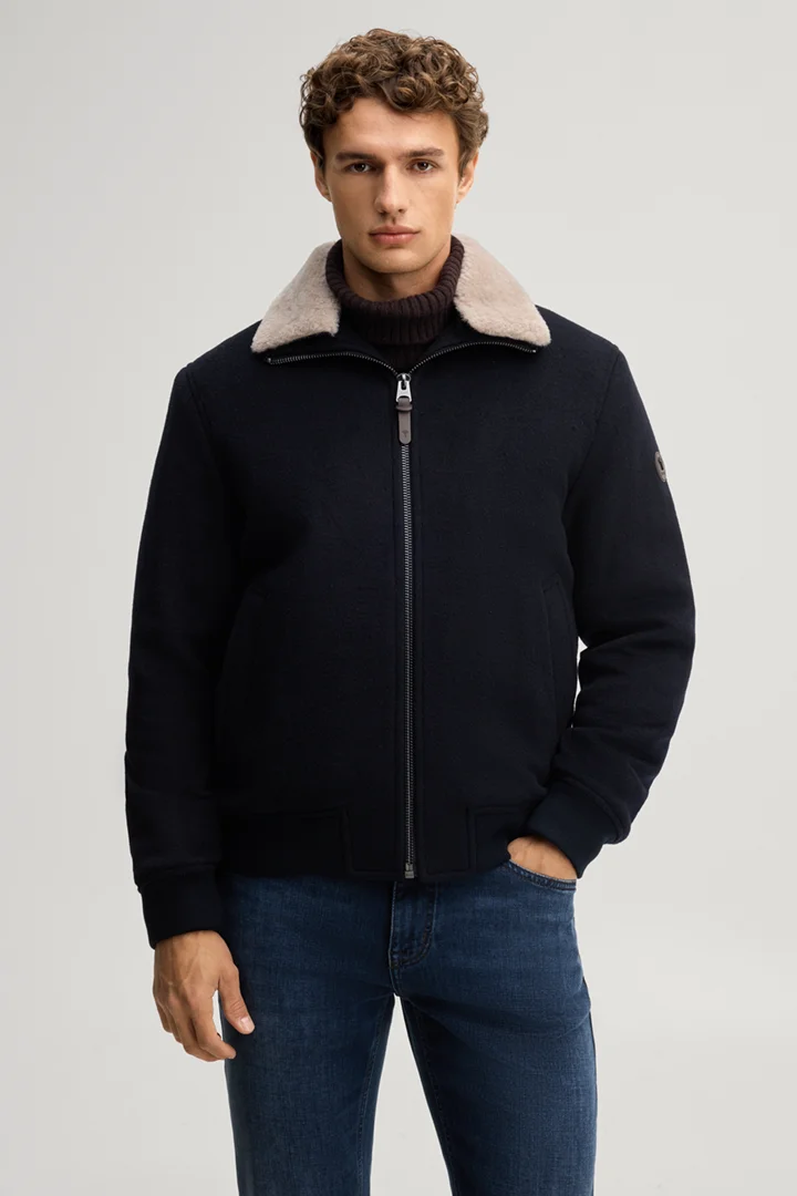 Leads to product detail page "Navy cashmere-blend blouson"