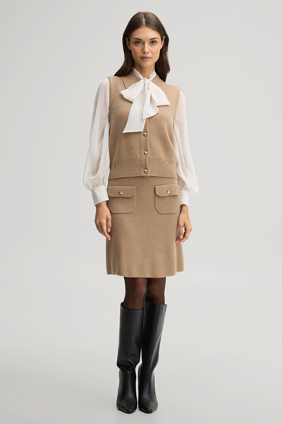 Leads to product detail page "Wool-blend knitted waistcoat with cashmere in camel"
