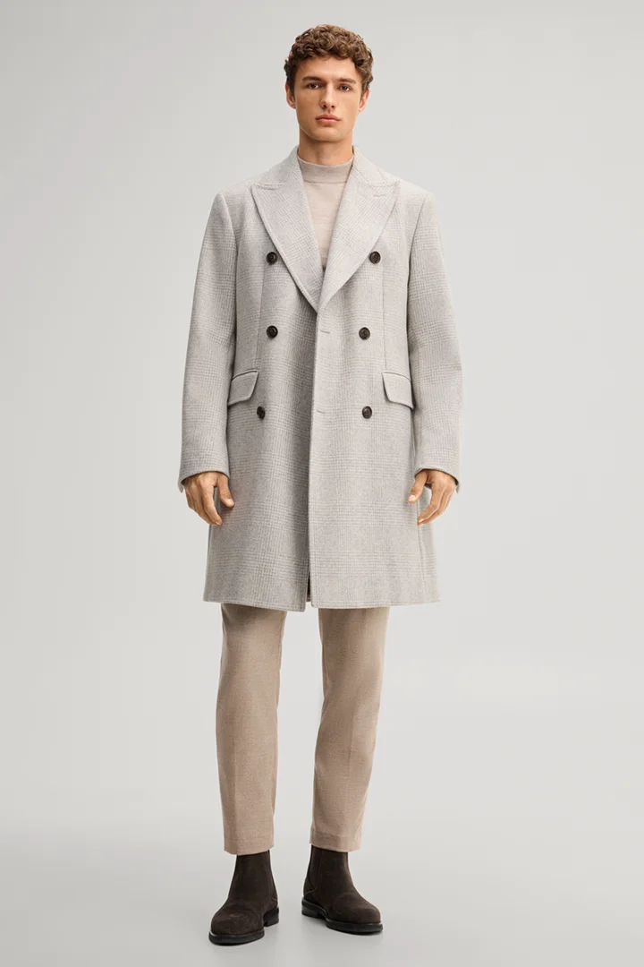 JOOP! presents the product Double-breasted coat in a beige checked wool blend from the category Coats as an outfit
