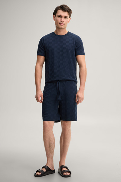 Leads to product detail page "Dark blue loungewear shorts"
