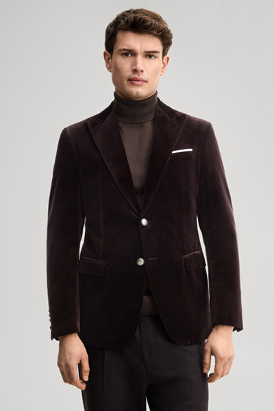 Leads to product detail page "Dark brown velvet tuxedo suit jacket"