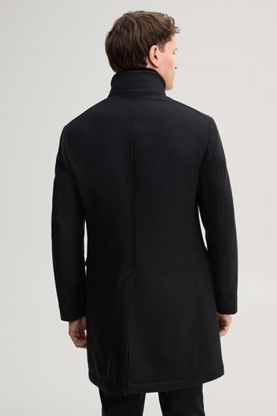 Leads to product detail page "Black wool-blend coat"