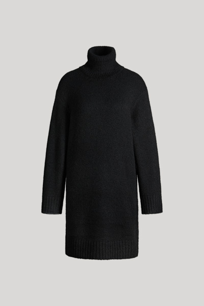 Black knitted jumper dress with a roll neck