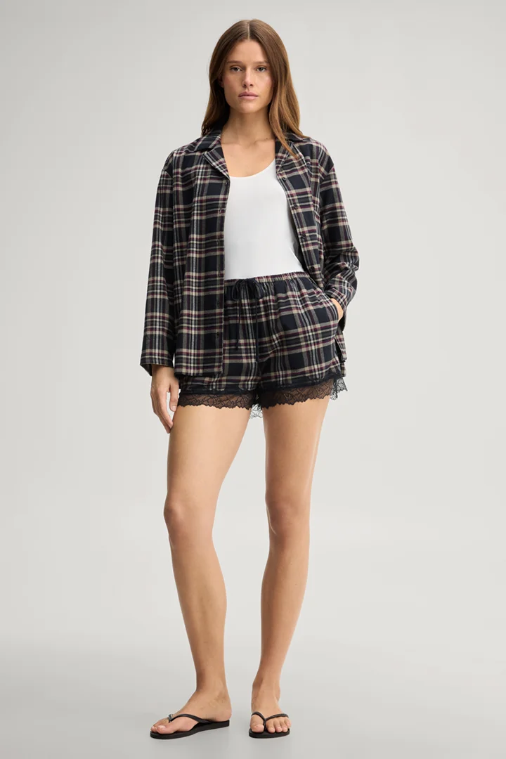 Führt zu Produktdetailseite „Loungewear-Shorts in Dunkelblau kariert"