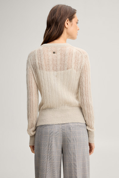 Führt zu Produktdetailseite „Alpaca-wool blend cardigan with a cable knit pattern in greige"