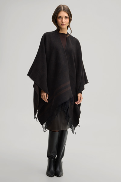 Führt zu Produktdetailseite „Cornflower-Poncho in Dunkelbraun-Schwarz gemustert"