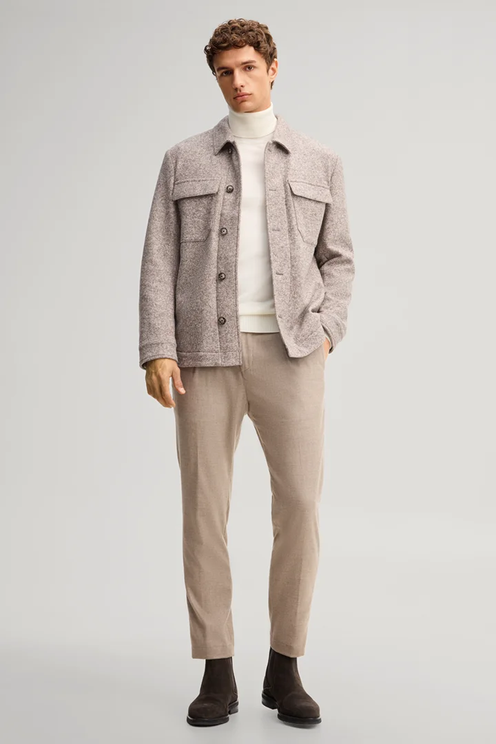 Leads to product detail page "Beige wool-blend overjacket"