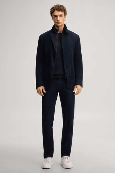 Leads to product detail page "Navy structured suit jacket with a stand-up collar"