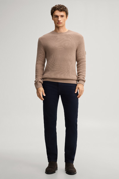 Leads to product detail page "Brown structured cotton crew-neck jumper"
