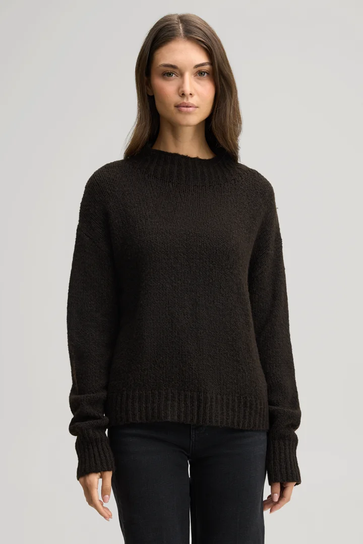 Leads to product detail page "Dark brown woollen blend jumper"