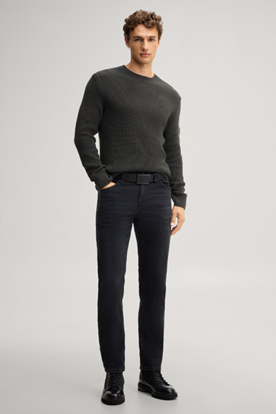Leads to product detail page "Dark green structured cotton crew-neck jumper"