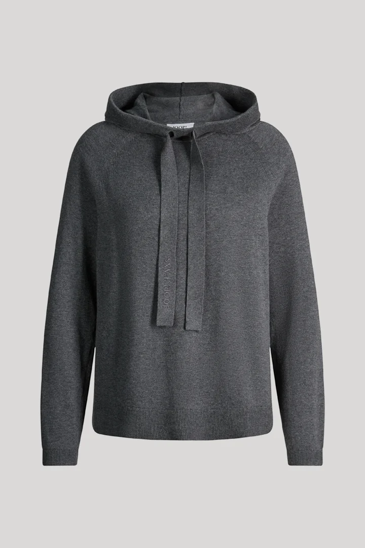 Leads to product detail page "Wool-blend knitted hoodie in dark grey marl"