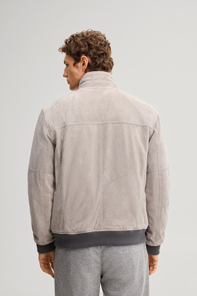Leads to product detail page "Light grey suede jacket"