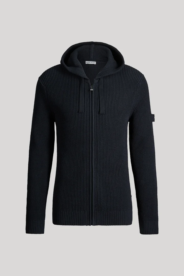 JOOP! präsentiert das Produkt Strickjacke mit Kapuze in Dunkelblau aus der Kategorie Strick als Freisteller