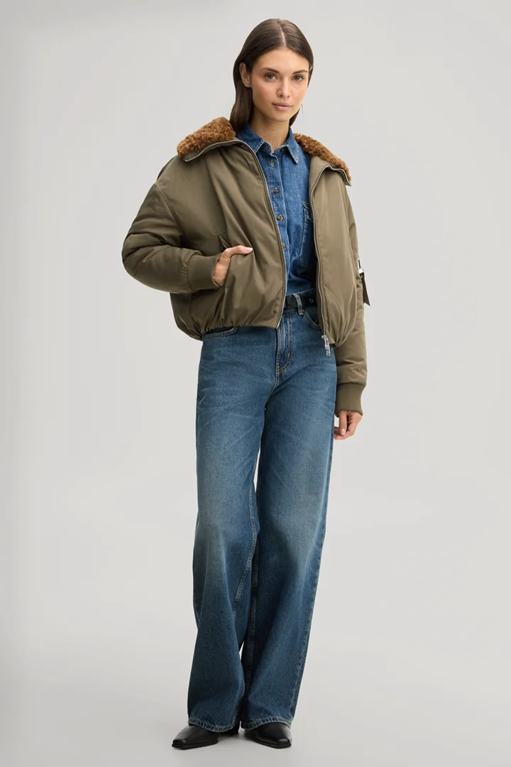 Leads to product detail page "Aviator jacket with teddy collar in olive"