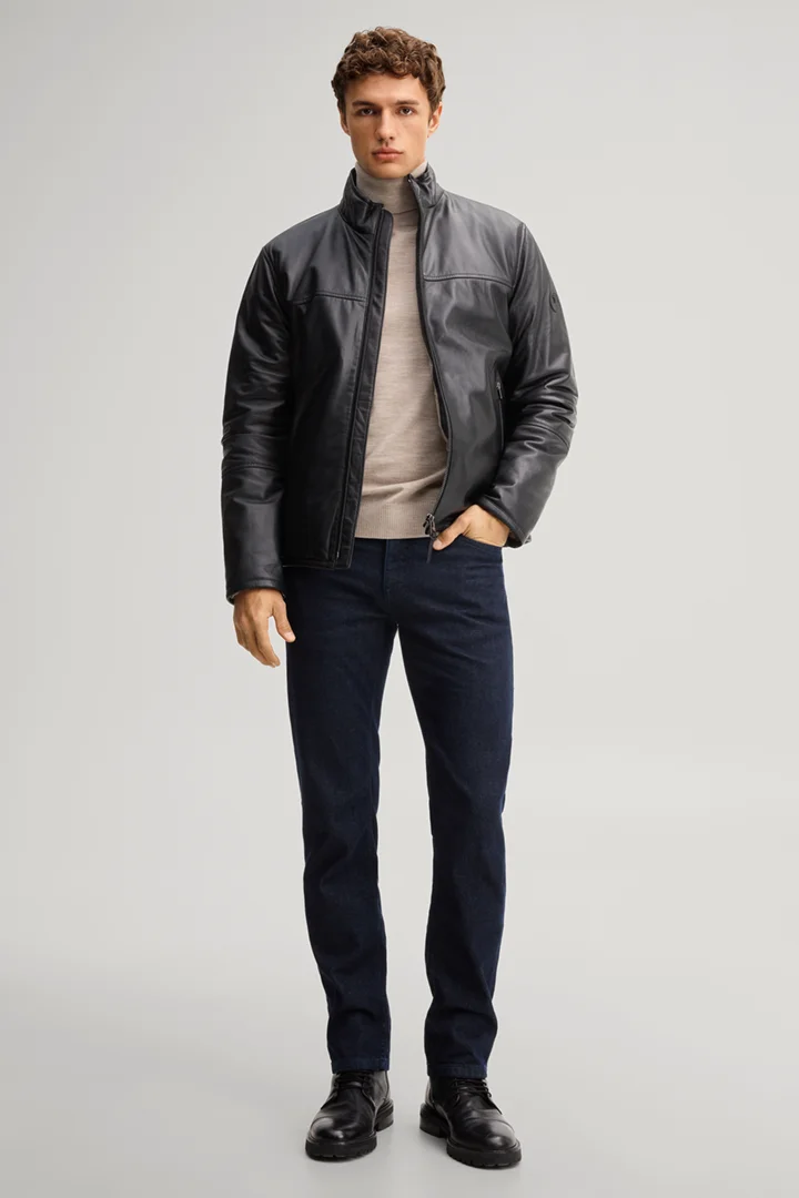 Leads to product detail page "Black lamb nappa leather jacket"