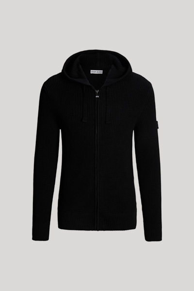 Führt zu Produktdetailseite „Strickjacke mit Kapuze in Schwarz"