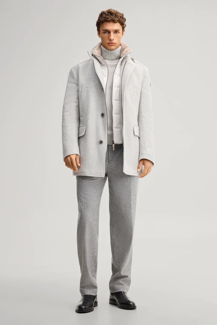 Führt zu Produktdetailseite „Jacke aus Wollmix mit Inlay in Hellgrau"