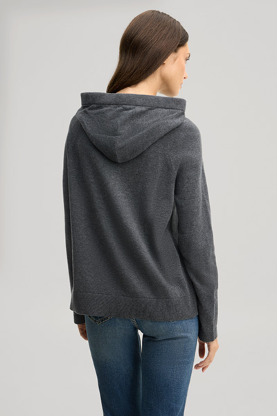 Führt zu Produktdetailseite „Wollmix-Strick-Hoodie in Dunkelgrau meliert"