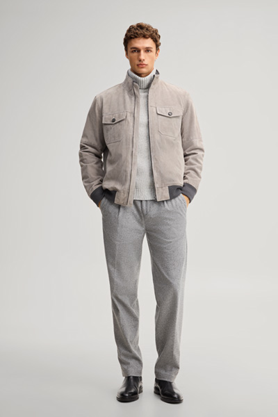 Leads to product detail page "Light grey suede jacket"