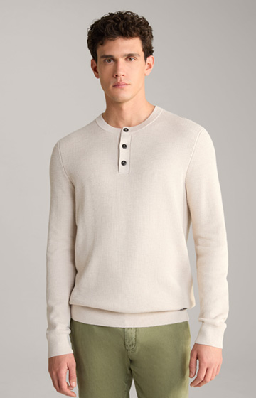 Sweter z dzianiny Henley w kolorze jasnobeżowym