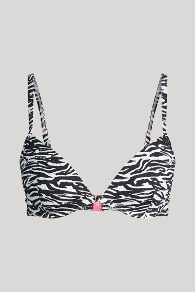 Ironed bikini top in black/white tiger print