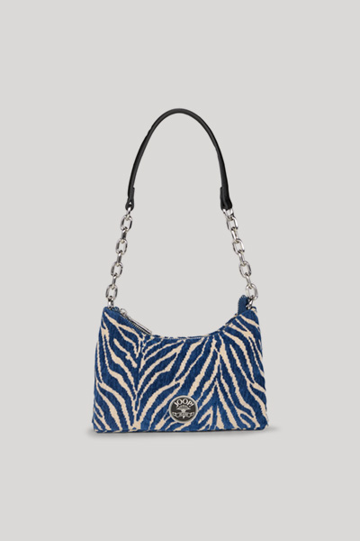 Schultertasche Selvatico Lucille mit Animal-Print in Blau/Beige