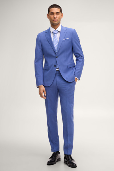 Führt zu Produktdetailseite „Baukasten-Anzughose Blayr in Mittelblau gemustert"