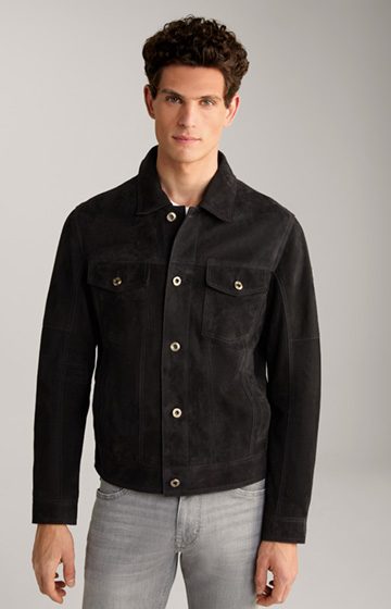 Jeans Suede Leather Jacket in Navy