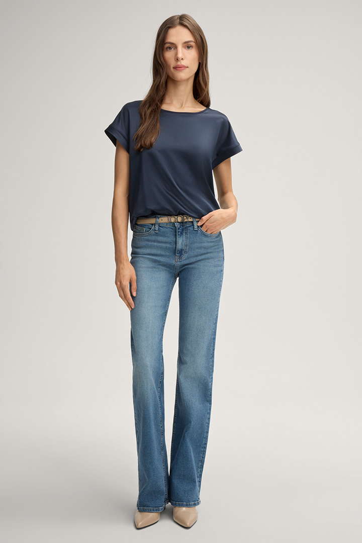 Leads to product detail page "Taila Satin Shirt in Navy"