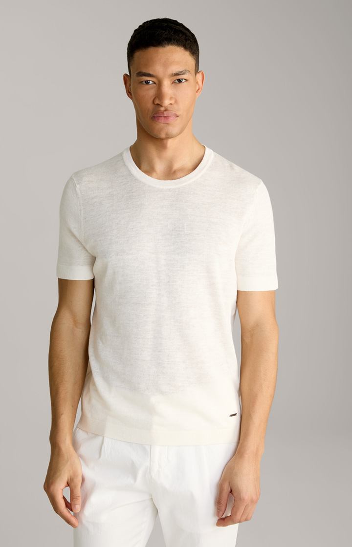 Leinenmix-T-Shirt Maroso in Offwhite