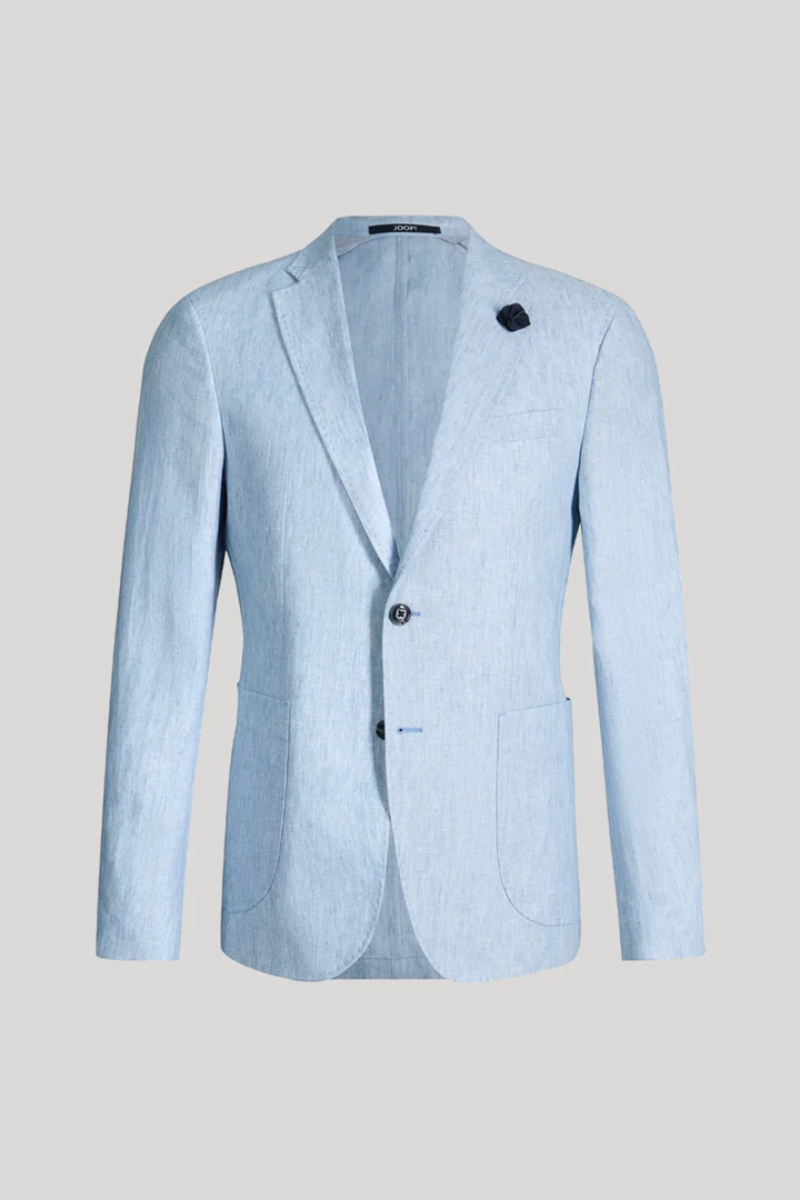 Führt zu Produktdetailseite „Leinen-Sakko Hoverest in Hellblau meliert"