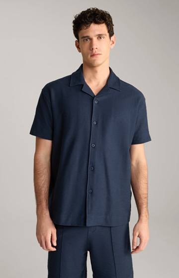 Damian Cotton Shirt in Navy, textured