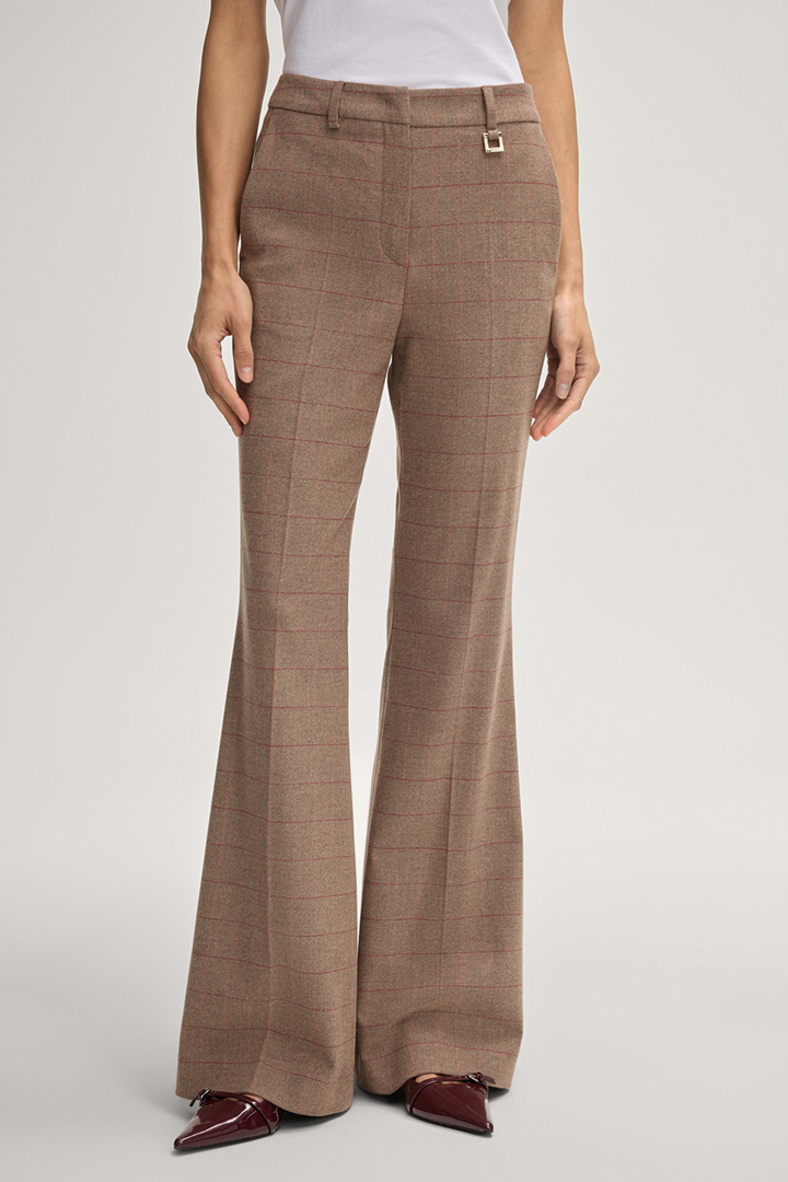Leads to product detail page "Polina Suit Trousers in a Beige/Red Check"