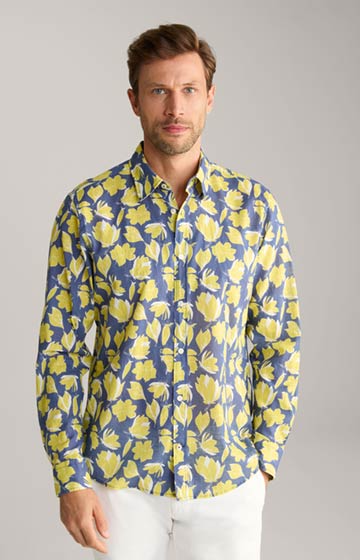 Koszula bawełniana Hanson w kolorze ciemnoniebieskim/żółtym we wzór