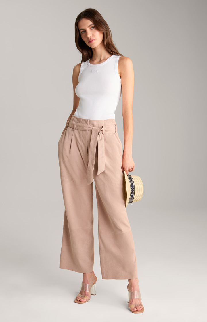 Kidskin Suede Leather Trousers in Light Brown