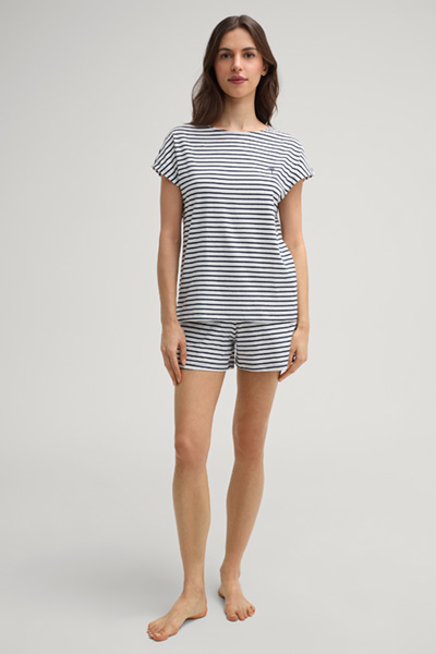 Loungewear Shirt in Off-white/Navy Stripes